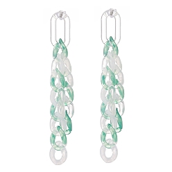 Sea Green Acrylic Curb Chain Tassel Dangle Stud Earrings for Women, Sea Green, 78x11x3mm, Pin: 0.7mm