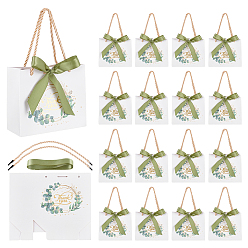 Белый Прямоугольные бумажные подарочные пакеты в знак благодарности, подарочные упаковочные мешочки с ручками из полиэстера и оливковой лентой., белые, готовое изделие: 14x6x12 см