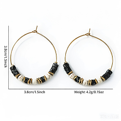 Colorful Bohemian Colorful Natural Stone Beaded Hoop Earrings for Women, 304 Stainless Steel Hoop Earrings, Golden, Colorful