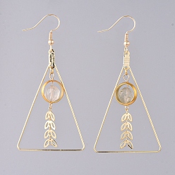 Cloudy Quartz Natural Cloudy Quartz Dangle Earrings, with Brass Real 18K Gold Plated Earring Hooks and Brass Findings, Triangle, 68mm, Pin: 0.7mm