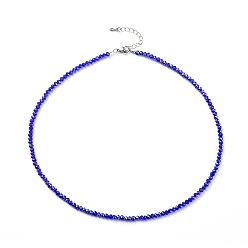 Темно-Синий Ограненные ожерелья из бисера, с 304 застежкой из лобстера из нержавеющей стали и латунной цепью-удлинителем, рондель, темно-синий, 15.87 дюйм (40.3 см)