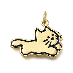 Cat Shape Стойки обшивки латунные подвески, с целью перехода в кольце, долговечный, без кадмия и без свинца, реальный 18 k позолоченный, форма кошки, 14.5x19.5x1.5 мм