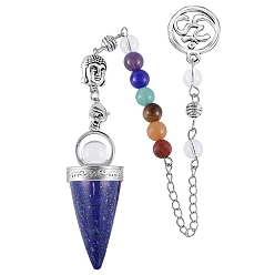 Ляпис-Лазурь Маятники для биолокации с конусом из натурального лазурита, с 7 бусинами из чакральных камней и амулетами АУМ/ОМ, для лозоходства и гадания, 190 мм