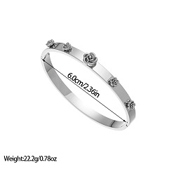 Цветок 304 женские шарнирные браслеты из нержавеющей стали, цвет нержавеющей стали, цветок, внутренний диаметр: 2-3/8 дюйм (6 см)