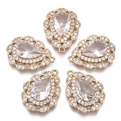 Clear Brass Micro Pave Cubic Zirconia Pendants, Teardrop, Long-Lasting Plated, Light Gold, Clear, 23x17x7mm, Hole: 1.4mm