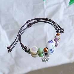 Лист Керамические бусины плетеные браслеты из бисера, регулируемые плетеные браслеты из вощеного шнура для женщин, лист, 4~10-1/4 дюйм (10~26 см)