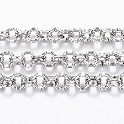 Нержавеющая Сталь Цвет Устойчивы к потускнению 304 двойные разделенные круглые цепи из нержавеющей стали, отрыгивающая цепь, несварные, с катушкой, цвет нержавеющей стали, 4x1.5 мм, о 10 м / рулоне (10.936 ярдах / рулоне)