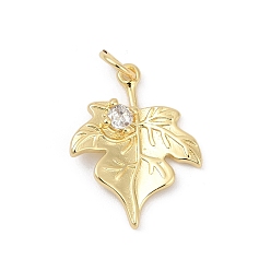 Настоящее золото 18K Латунные микро проложить кубического циркония подвески, лист прелести, стойки покрытие, без кадмия и без свинца, прочное покрытие, с целью перехода в кольце, реальный 18 k позолоченный, 20x15.5x3.5 мм, отверстие : 3.5 мм