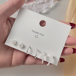 Посеребрённый 3 пары антикоррозийных изысканных латунных сережек с пластиковым искусственным жемчугом для девушек и женщин, разнообразные, 925 серебро покрытием, Размер упаковки: 75x75 mm