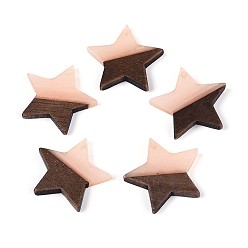 Персиковый Слойка Подвески из смолы и ореха, звезда, розовые, 20.5x22~22.5x3.5 мм, отверстие : 1.5 мм
