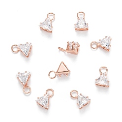 Розовое Золото Латунные прозрачные кубические циркониевые подвески, долговечный, треугольные, розовое золото , 8x5.5x4 мм, отверстие : 2 мм