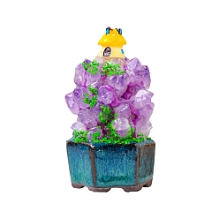 Аметист Натуральный аметистовый горный кластер бонсай, фигурка для украшения дома, энергетический камень рейки для исцеления, 85x40 мм