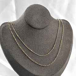 Настоящее золото 18K Латунные двухслойные ожерелья, Цепочки Фигаро и Спутниковые ожерелья для женщин, 304 из нержавеющей стали застежкой омар, стойки покрытие, без свинца и без кадмия, долговечный, реальный 18 k позолоченный, 15.71 длина дюйма (39.9 см) + удлинитель 50~60 мм