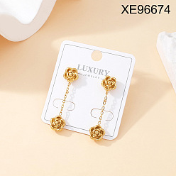 Цветок 304 Серьги из нержавеющей стали, реальный 18 k позолоченный, цветок, 33x8 мм