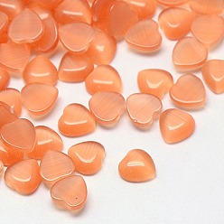Light Salmon Cat Eye Cabochons, Heart, Light Salmon, 6x6x3mm