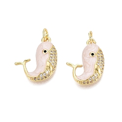 Белый Латунные микропаве прозрачные подвески с фианитом, прелести кита, с эмалью, золотые, белые, 19x15x4 мм, отверстие : 3 мм, Перейти кольцо: 5x0.8 мм, внутренний диаметр: 3 мм