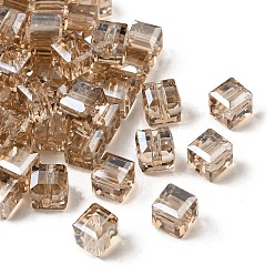 Перу Гальваническим стеклянные бусины, кубические, граненые, Перу, 7x7x7 мм, отверстие : 1.6 мм