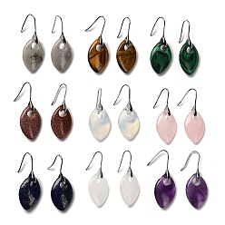 Смешанные камни Серьги-подвески в форме конского глаза из натуральных и синтетических камней, серьги из платины и латуни с покрытием стойки, без кадмия и без свинца, 47x18 мм