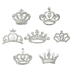 Платина 7шт. 7 стили брошь-корона с кристаллами и стразами, украшенная пластиковыми жемчужными бусинами, булавка из сплава для женщин, платина, 24.5~35.5x32.5~50.5 мм, 1 шт / стиль