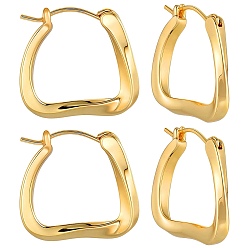Настоящее золото 18K 3пары ионного покрытия (IP) 304трапециевидные серьги-кольца из нержавеющей стали для женщин, золотые, 25x26x3.5 мм, штифты : 0.7 мм