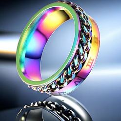 Rainbow Color Римские цифры нержавеющая сталь панцирная цепь кольца для пальцев, вращающееся кольцо сброса давления, Радуга цветов, размер США 9 (18.9 мм)