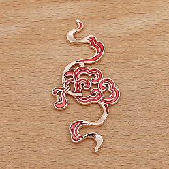 Red Alloy Enamel Cabochons, Light Gold, Cloud, Red, 52x27mm
