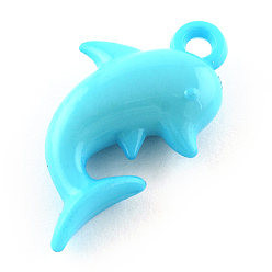 Светло-Голубой Непрозрачные акриловые подвески, дельфин, Небесно-голубой, 30.5x17.5x7.5 мм, Отверстие : 3 мм , около 419 шт / 500 г