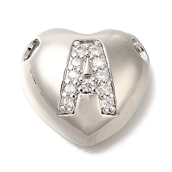 Letter A Стойка металлическая латунная микропрофилированная кубическая циркония подвески, без кадмия и без свинца, сердце с подвесками в виде буквы az, платина, буква a, 14.5x16x6 мм, отверстие : 3 мм