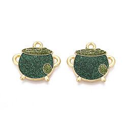 Зеленый Подвески из сплава эмали и блестящей пудры, чары для котла, золотые, зелёные, 18.5x20x1 мм, отверстие : 1.8 мм