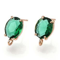 Морско-зеленый Изделия из латуни, со стеклом, овал с петлей, золотой свет, цвета морской волны, 12~14x8 мм, отверстие : 1.2 мм, штифты : 0.6~0.7 мм