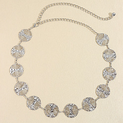 Платина Цепочки для талии и живота из цинкового сплава с железными звеньями-монетками для женщин, платина, 1130 мм