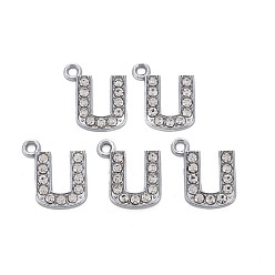 Letter U Подвески из сплава , с кристально горный хрусталь, платина, без кадмия и без свинца, алфавит, letter.u, 17x15x2 мм, отверстие : 1.8 мм