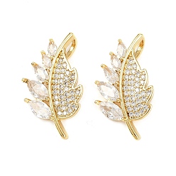 Настоящее золото 18K Латунные микро проложить кубического циркония подвески, лист прелести, без кадмия и без свинца, стойки покрытие, долговечный, реальный 18 k позолоченный, 28x16x7 мм, отверстие : 6x3 мм