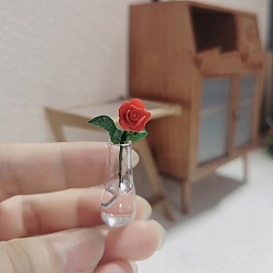 Красный Миниатюрные украшения из цветов эусин, со стеклянной вазой, для садовых кукольных домиков, красные, 12x50 мм