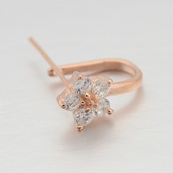 Розовое Золото Ультрамодные 925 серебряные микропаве с кубическим цирконием, цветок, розовое золото , 10x6 мм, отверстие : 7x6 мм, штифты : 0.6 мм