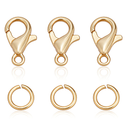 Настоящее золото 14K 100 шт сплав когтя омара застежками, с 200шт 304 открытыми соединительными кольцами из нержавеющей стали, реальный 14 k позолоченный, 10 мм, отверстие : 1 мм