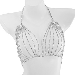 Платина Сплав кристалл горный хрусталь кисточка сексуальные цепи груди для бикини, платина, 700~800 мм