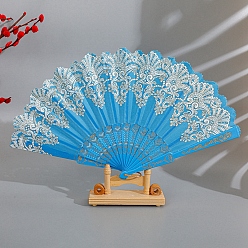 Темно-Голубой Из пластика с тканевым складным вентилятором, винтажный веер с золотыми марками, для вечеринки свадебное танцевальное украшение, глубокое синее небо, 230 мм