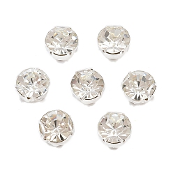 Серебро Плоские круглые пришивные бусины-монти со стразами, с 201 зубцами из нержавеющей стали, аксессуары для одежды, серебряные, 8x6.5 мм, отверстия : 1.5 mm и 1.6 мм, 288 шт / пакет