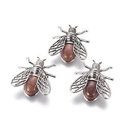 Камень с Пылевым Золотом Синтетические золотые броши, с латунной фурнитурой , цикада, античное серебро, 38x36x8 мм, штифты : 0.6 мм