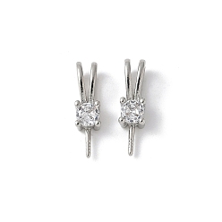 Платина Латунные микропроволочные кубические циркониевые подвески, без свинца и без кадмия, долговечный, стойки покрытие, платина, 15x4x4.5 мм, отверстие : 2x5 мм, штифты : 1 мм