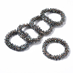 Cadet Blue Faceted Transparent Glass Beads Stretch Bracelets, Rainbow Plated, Bicone, Cadet Blue, Inner Diameter: 1-5/8 inch(4cm)