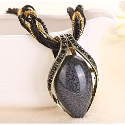 Черный Ожерелья в стиле бохо с подвеской в форме капли из цинкового сплава, смолы и стеклянных бусин, чёрные, 17.72 дюйм (45 см)