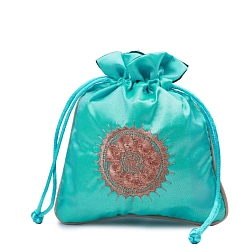Бирюза Прямоугольные парчовые сумки в китайском стиле на шнурке, мешочки из органзы, подарочная упаковка для ювелирных изделий, сумка, бирюзовые, 15x13 см
