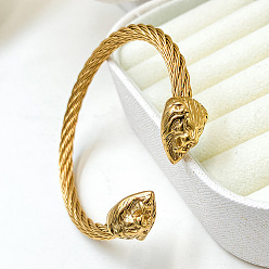 Лев 304 браслеты-манжеты из нержавеющей стали для унисекс, золотые, лев, внутренний диаметр: 2-5/8 дюйм (6.6 см)