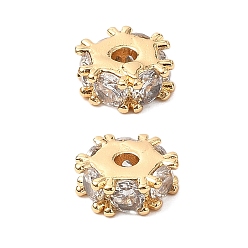 Настоящее золото 18K Латунные микро проложить кубического циркония бусы, без кадмия, без никеля и без свинца, плоско-круглые, реальный 18 k позолоченный, 7.5x7x2.5 мм, отверстие : 1.6 мм