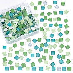 Green Glass Cabochons, Mosaic Base, Square, Green, 10x10x4mm, 250g/box