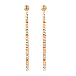 Farbig Messing-Emaille-Kette mit Quaste, Ohrstecker, mit 304 Edelstahl-Ohrsteckerzubehör und Ohrmuttern, golden, Farbig, 90x8 mm, Stift: 0.8 mm