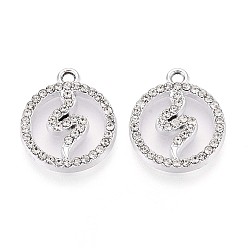 Кристалл Подвески из сплава со стразами, плоский круглый и змеевидный, без кадмия, без никеля и без свинца, платина, кристалл, 18x15x2 мм, отверстие : 1.6 мм