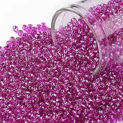 (2214) Silver Lined Hot Pink Круглые бусины toho, японский бисер, (2214) ярко-розовый с серебряной подкладкой, 11/0, 2.2 мм, отверстие : 0.8 мм, Около 1110 шт / 10 г